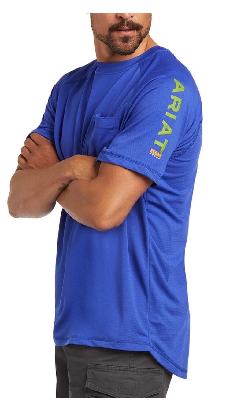 Ariat Rebar Heat Fighter Short Sleeve Blue T-Shirt, Western Outdoors, Men's XL